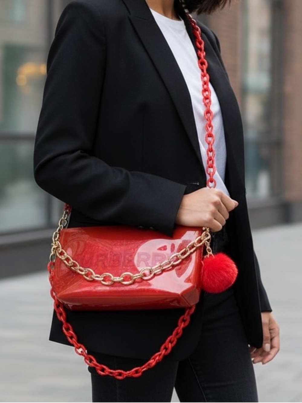 Burberry Red Gold Purse Bag Cosmetic Crossbody